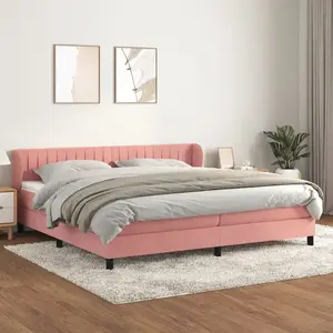 vidaXL Sommier à lattes de lit avec matelas Rose 200x200 cm Velours pas cher