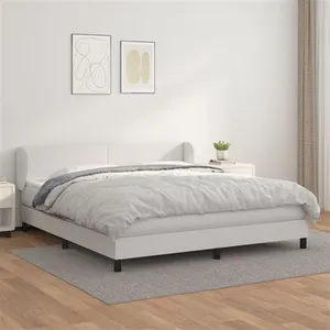 vidaXL Sommier à lattes de lit avec matelas Blanc 180x200cm Similicuir pas cher
