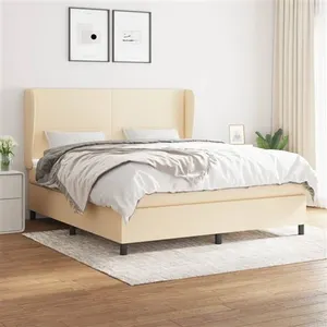 vidaXL Sommier à lattes de lit avec matelas Crème 160x200 cm Tissu pas cher