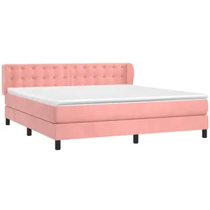 vidaXL Sommier à lattes de lit avec matelas Rose 180x200 cm Velours pas cher
