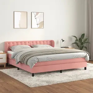 vidaXL Sommier à lattes de lit avec matelas Rose 160x200 cm Velours pas cher