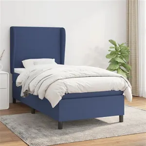 vidaXL Sommier à lattes de lit avec matelas Bleu 90x190 cm Tissu pas cher