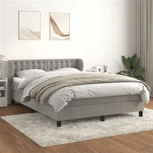 vidaXL Sommier à lattes de lit et matelas Gris clair 140x190cm Velours pas cher