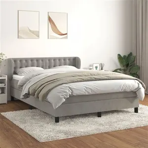 vidaXL Sommier à lattes de lit et matelas Gris clair 140x200cm Velours pas cher