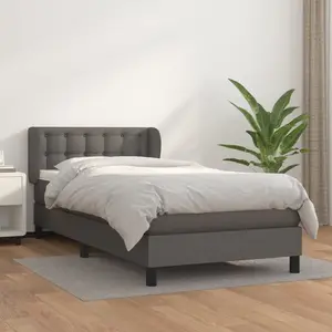 vidaXL Sommier à lattes de lit avec matelas Gris 90x200 cm Similicuir pas cher