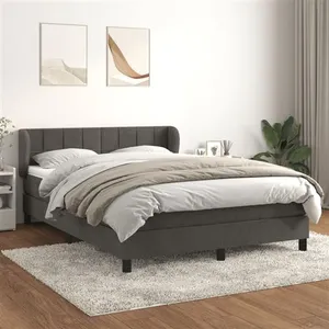 vidaXL Sommier à lattes de lit et matelas Gris foncé 140x190cm Velours pas cher