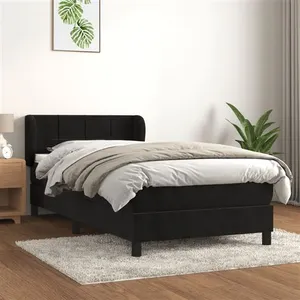 vidaXL Sommier à lattes de lit avec matelas Noir 90x200 cm Velours pas cher