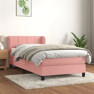 vidaXL Sommier à lattes de lit avec matelas Rose 90x200 cm Velours pas cher