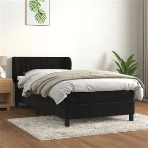 vidaXL Sommier à lattes de lit avec matelas Noir 100x200 cm Velours pas cher