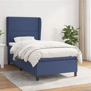 vidaXL Sommier à lattes de lit avec matelas Bleu 90x200 cm Tissu pas cher