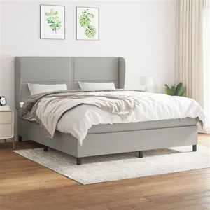 vidaXL Sommier à lattes de lit avec matelas Gris clair 180x200cm Tissu pas cher