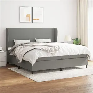 vidaXL Sommier à lattes de lit avec matelas Gris foncé 200x200cm Tissu pas cher