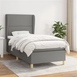 vidaXL Sommier à lattes de lit avec matelas Gris foncé 90x200 cm Tissu pas cher