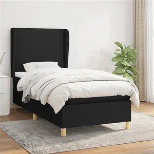 vidaXL Sommier à lattes de lit avec matelas Noir 100x200 cm Tissu pas cher