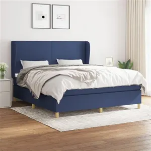vidaXL Sommier à lattes de lit avec matelas Bleu 160x200 cm Tissu pas cher