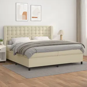 vidaXL Sommier à lattes de lit avec matelas Crème 200x200cm Similicuir pas cher