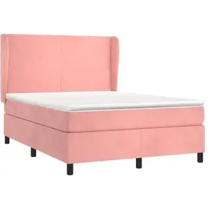vidaXL Sommier à lattes de lit avec matelas Rose 140x200 cm Velours pas cher