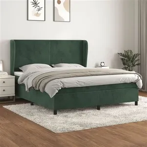vidaXL Sommier à lattes de lit et matelas Vert foncé 160x200cm Velours pas cher
