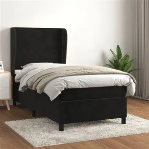 vidaXL Sommier à lattes de lit avec matelas Noir 100x200 cm Velours pas cher