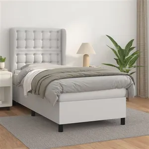 vidaXL Sommier à lattes de lit avec matelas Blanc 90x200 cm Similicuir pas cher