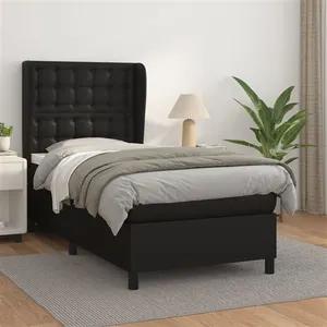 vidaXL Sommier à lattes de lit avec matelas Noir 90x190 cm Similicuir pas cher