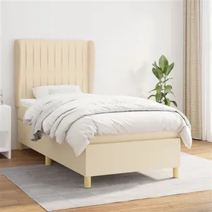 vidaXL Sommier à lattes de lit avec matelas Crème 90x200 cm Tissu pas cher