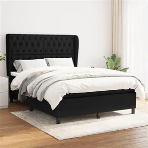 vidaXL Sommier à lattes de lit avec matelas Noir 140x200 cm Tissu pas cher