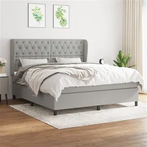 vidaXL Sommier à lattes de lit avec matelas Gris clair 160x200cm Tissu pas cher
