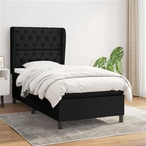 vidaXL Sommier à lattes de lit et matelas Noir 80x200 cm Tissu pas cher
