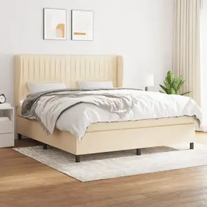vidaXL Sommier à lattes de lit avec matelas Crème 180x200 cm Tissu