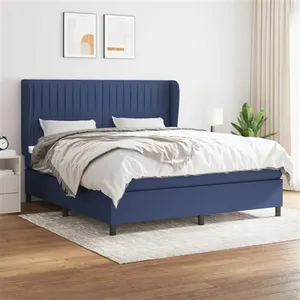 vidaXL Sommier à lattes de lit avec matelas Bleu 180x200 cm Tissu pas cher