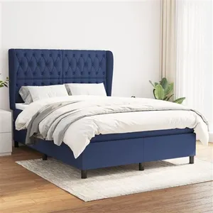 vidaXL Sommier à lattes de lit avec matelas Bleu 140x190 cm Tissu pas cher
