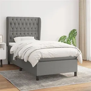 vidaXL Sommier à lattes de lit et matelas Gris foncé 90x190 cm Tissu pas cher