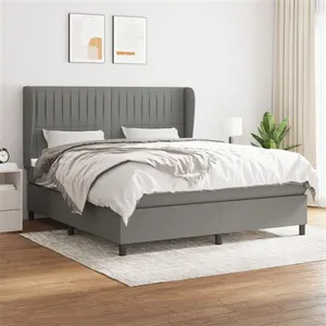 vidaXL Sommier à lattes de lit avec matelas Gris foncé 180x200cm Tissu pas cher