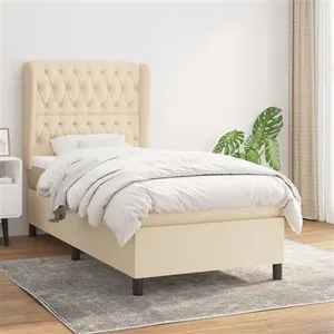 vidaXL Sommier à lattes de lit avec matelas Crème 90x200 cm Tissu pas cher