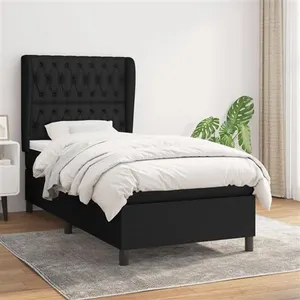 vidaXL Sommier à lattes de lit avec matelas Noir 100x200 cm Tissu pas cher