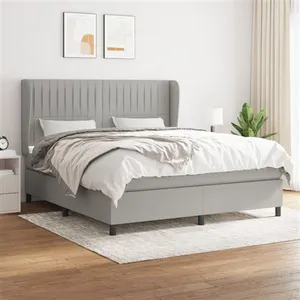 vidaXL Sommier à lattes de lit avec matelas Gris clair 160x200cm Tissu pas cher