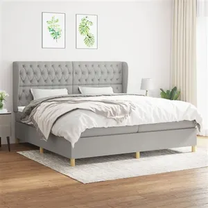 vidaXL Sommier à lattes de lit avec matelas Gris clair 200x200cm Tissu pas cher