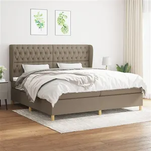 vidaXL Lit à sommier tapissier avec matelas Taupe 200x200 cm Tissu pas cher