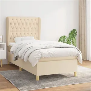 vidaXL Sommier à lattes de lit avec matelas Crème 100x200 cm Tissu pas cher