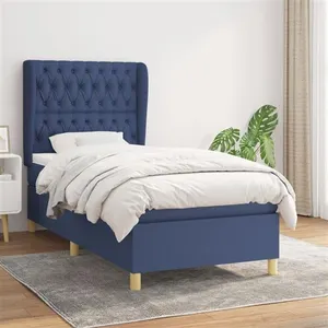 vidaXL Sommier à lattes de lit avec matelas Bleu 100x200 cm Tissu pas cher