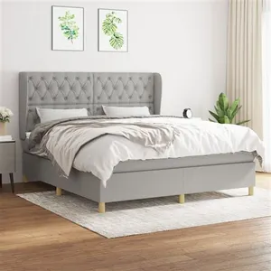 vidaXL Sommier à lattes de lit avec matelas Gris clair 160x200cm Tissu pas cher