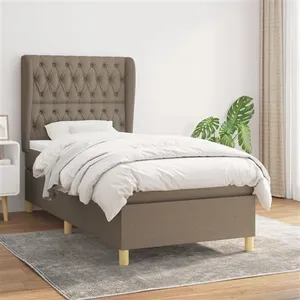 vidaXL Sommier à lattes de lit avec matelas Taupe 90x200 cm Tissu pas cher