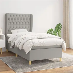 vidaXL Sommier à lattes de lit avec matelas Gris clair 100x200cm Tissu pas cher