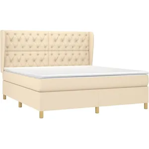vidaXL Sommier à lattes de lit avec matelas Crème 160x200 cm Tissu pas cher