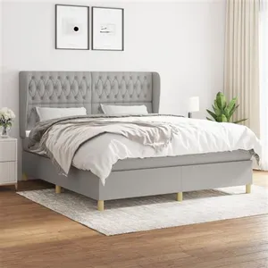 vidaXL Sommier à lattes de lit avec matelas Gris clair 180x200cm Tissu pas cher
