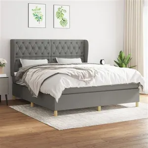vidaXL Sommier à lattes de lit avec matelas Gris foncé 160x200cm Tissu pas cher
