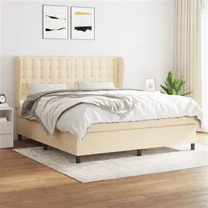 vidaXL Sommier à lattes de lit avec matelas Crème 180x200 cm Tissu pas cher