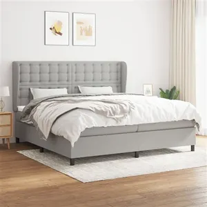 vidaXL Sommier à lattes de lit avec matelas Gris clair 200x200cm Tissu pas cher