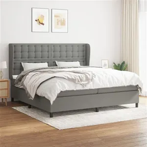 vidaXL Sommier à lattes de lit avec matelas Gris foncé 200x200cm Tissu pas cher
